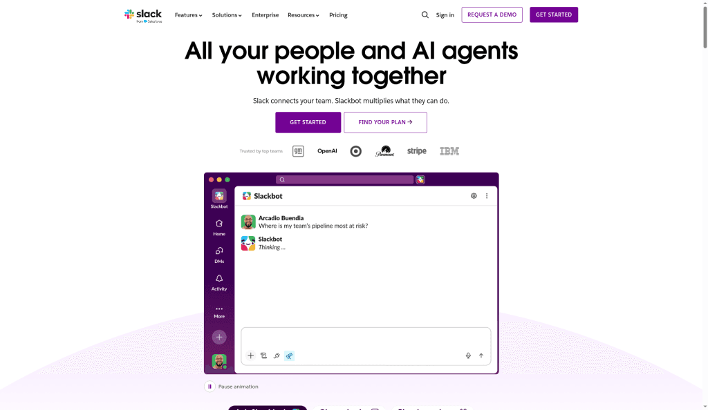 Slack homepage hero: “All your people and AI agents working together”
