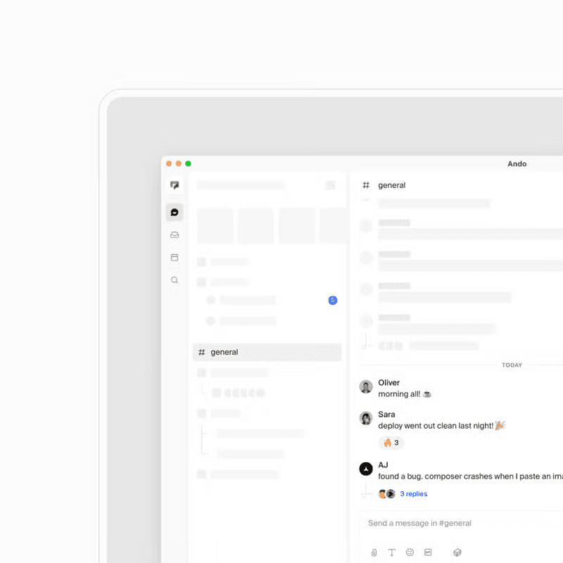 Ando product interface in a desktop window
